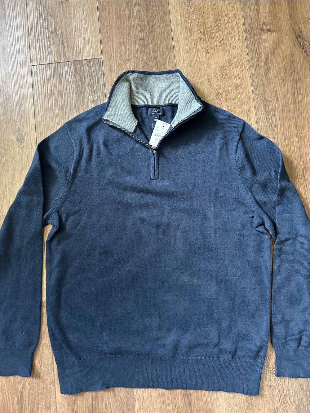 100% Cotton J. Crew Men's Navy Quarter-Zip Sweater